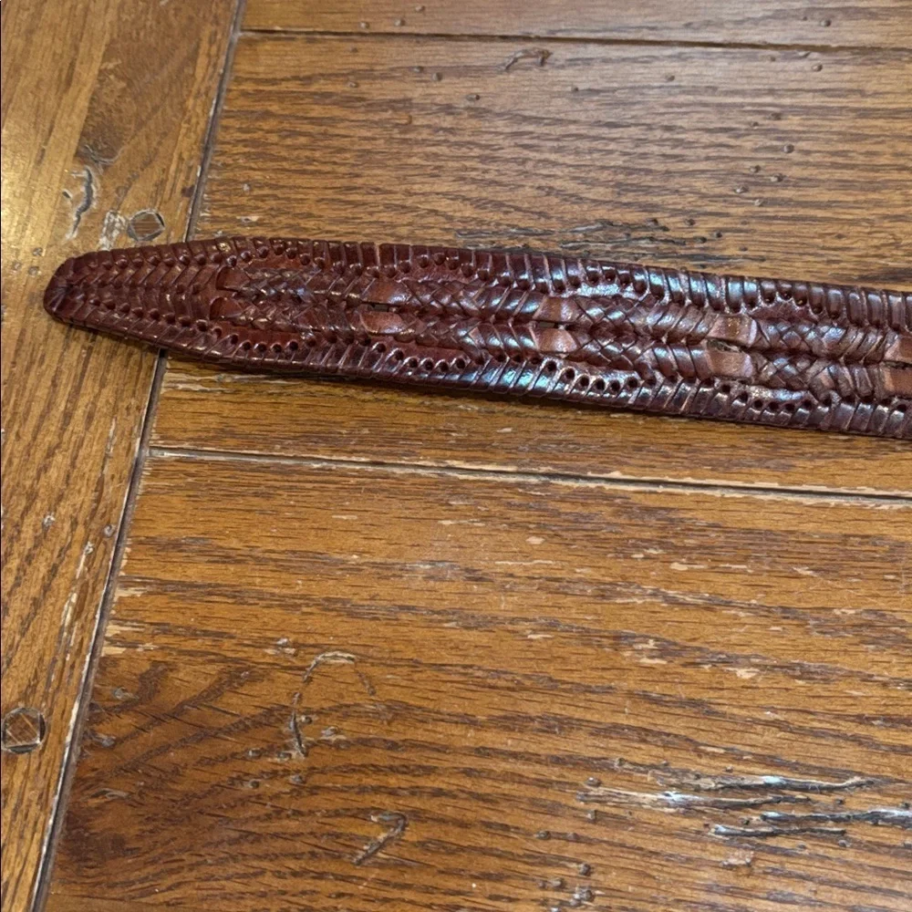 Brown Leather Woven Belt Tapered End Solid Brass Made in Italy Buckle Size 38